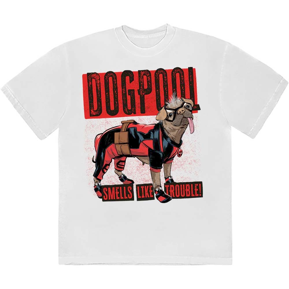 Marvel Deadpool - Dogpool Smells Like Trouble Mens Tshirt - White